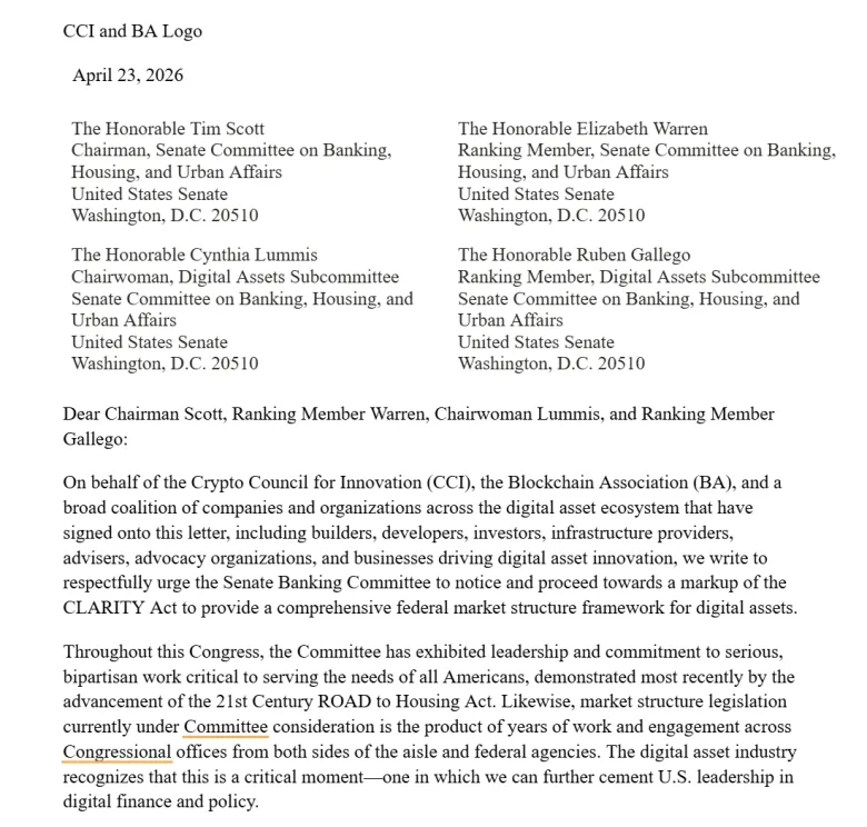 Cryptocurrency Coalition Urges U.S. Senate to Expedite Passage of the CLARITY Act
