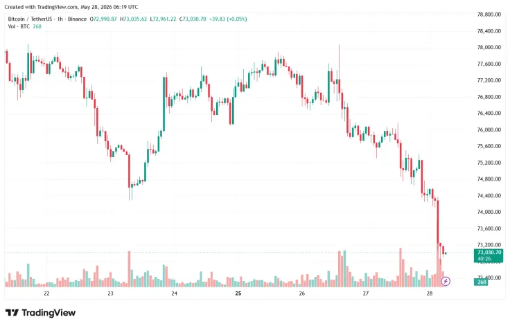 Bitcoin Falls Below $73,000 After Missile Strikes Between Iran and the US